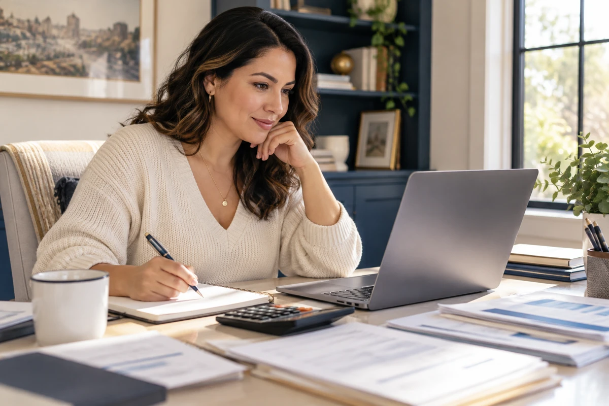 Estudiante preparando sus materiales para estudiar impuestos online